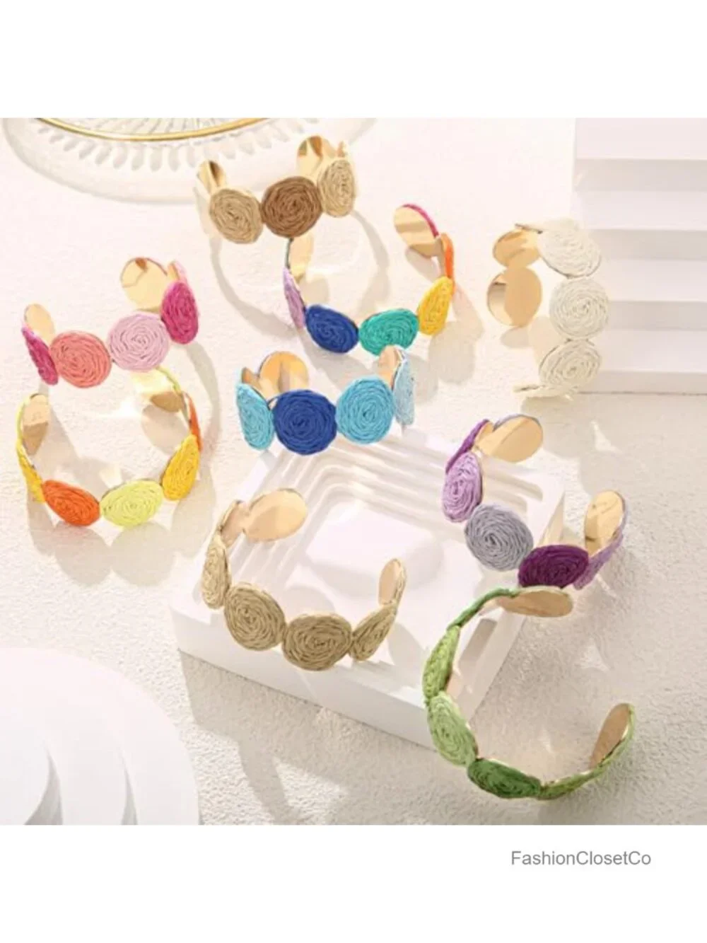 Raffia Multiple Circles Cuff Bracelet Adjustable Handmade Bangle